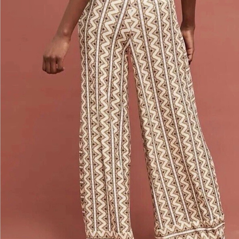 FARM Rio Cream and Brown Geometric Wide Leg Pants GEO print - Picture 12 of 16